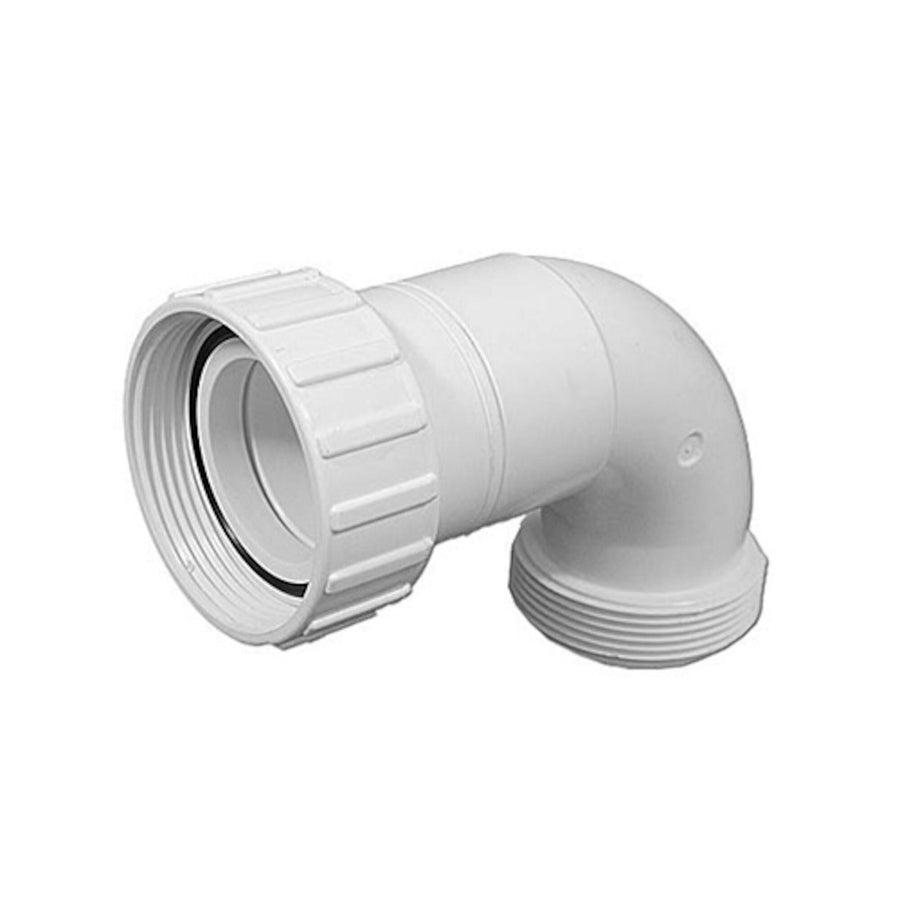 Fitting, PVC, Heater to Pump Sweep, 90°, 2"MBT x 2"Union — Magic Plastics Part #0669-20