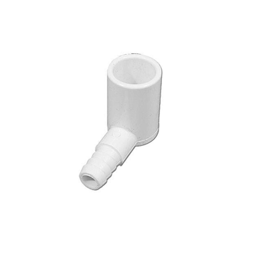 Fitting, PVC, Barbed Adapter, 90°, 3/8"RB x 1/2"Spg — Balboa Part #73890