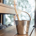 Rento Sauna Bucket, Stainless Steel w/ Birch Wood Curved Handle - view 2