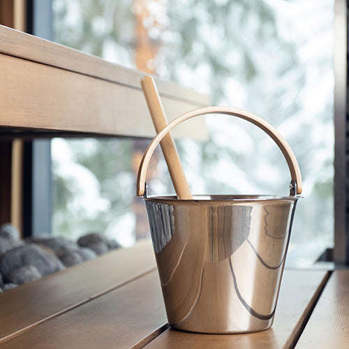 Rento Sauna Bucket, Stainless Steel w/ Birch Wood Curved Handle - view 2