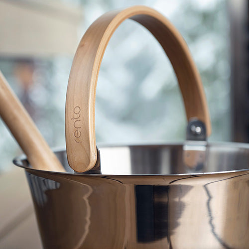 Rento Sauna Bucket, Stainless Steel w/ Birch Wood Curved Handle - view 3