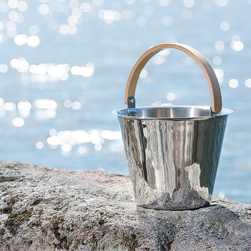 Rento Sauna Bucket, Stainless Steel w/ Birch Wood Curved Handle - view 5