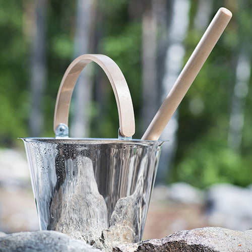 Rento Sauna Bucket, Stainless Steel w/ Birch Wood Curved Handle - view 6