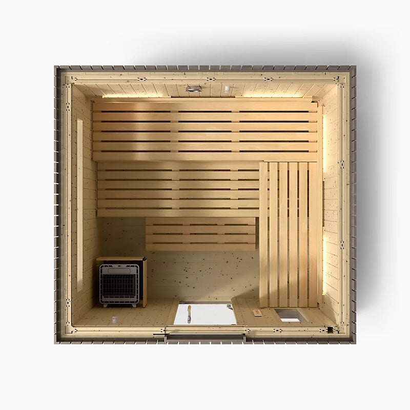 Kohler C2 Outdoor Sauna – Weathered Grey Spruce — Weathered Grey Spruce sauna (view 4)