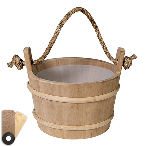 Prosaunas Lined Wood Sauna Bucket, Rope Handle, 4-Liter