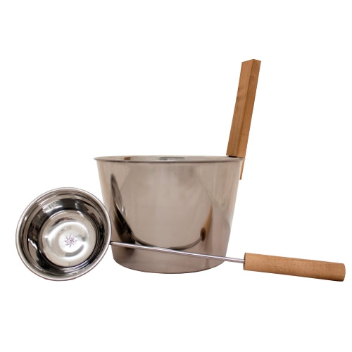 Prosaunas Stainless Steel 1-Gal Sauna Bucket w/ Upright Handle and Ladle