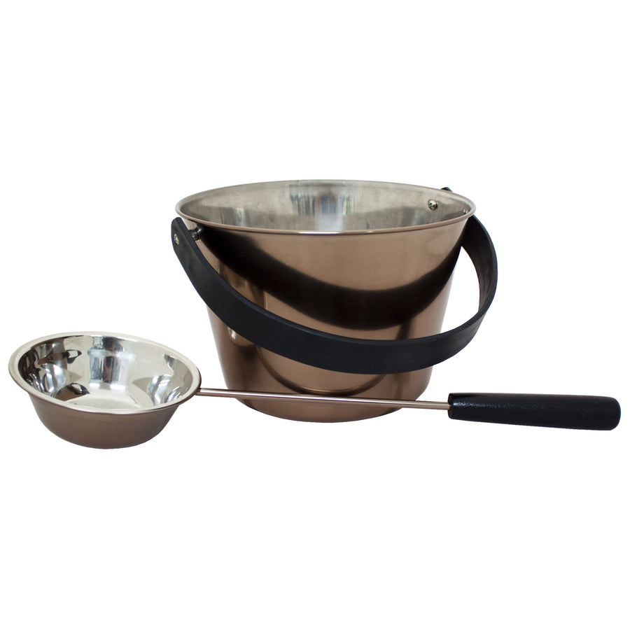 Prosaunas Stainless Steel 1-Gal Sauna Pail w/ Bentwood Handle and Ladle