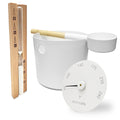 saunalife sauna bucket and ladle thermometer sand timer white