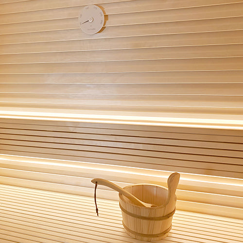 sauna bucket and ladle with thermometer