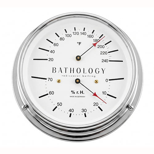 Bathology Commercial Sauna Room Thermometer & Hygrometer, Chrome, Round, 5-7/8