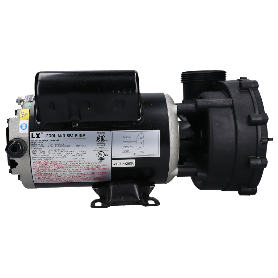 Pump, LX 48WUA, Small Frame, 1.0HP, 230V, 5.5/2.0A, 2-Speed — LX Part #48WUA1002C-II