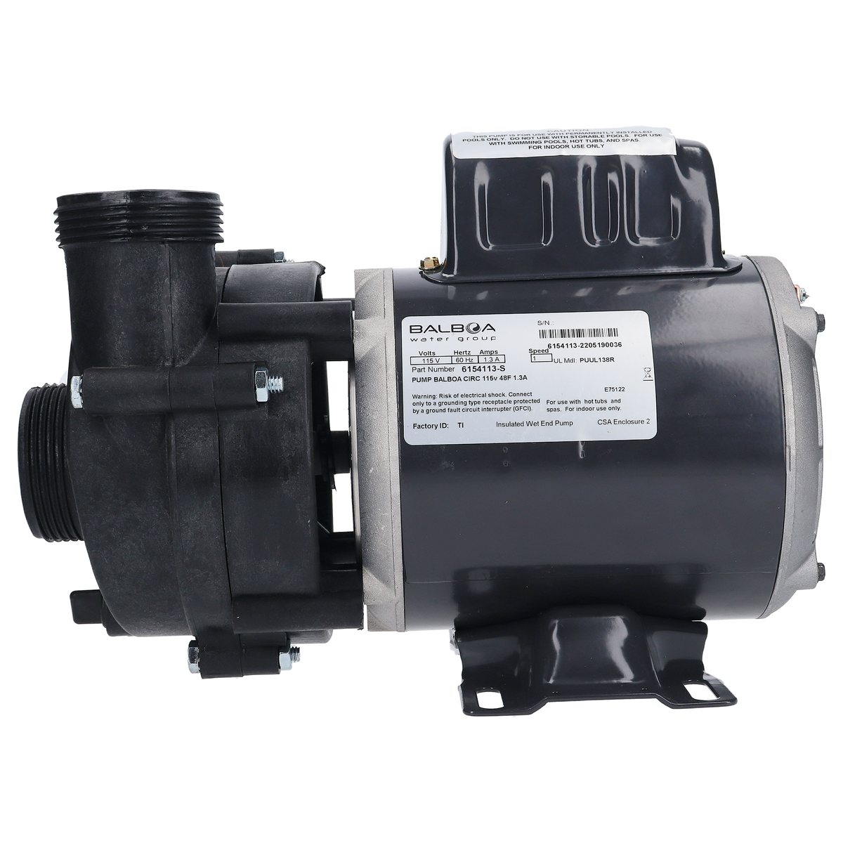 Pump, Circulation, Balboa, 115V, 1/4 HP, 1-1/2" In/out — Balboa Part #6154113-S