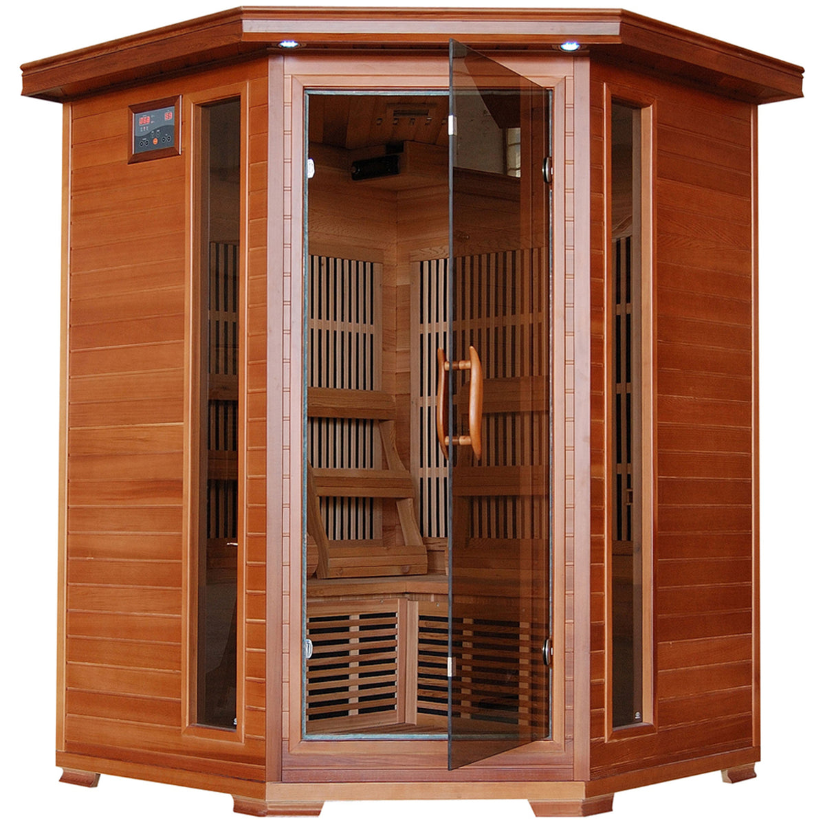 Hudson Bay 3-Person Cedar Corner Infrared Sauna with 7 Carbon Heaters — Cedar FAR infrared sauna by HeatWave