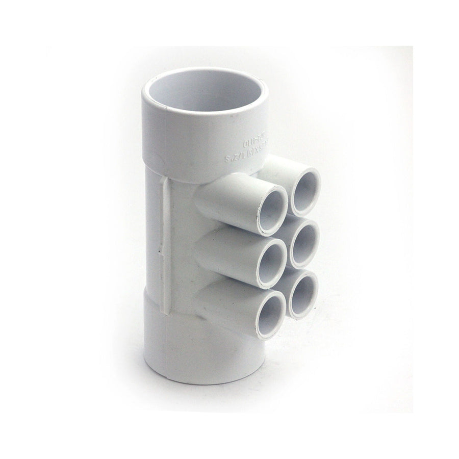 Manifold, PVC, Waterway, 2"S x 2"S x (6) 1/2"S Ports — Waterway Part #672-4110
