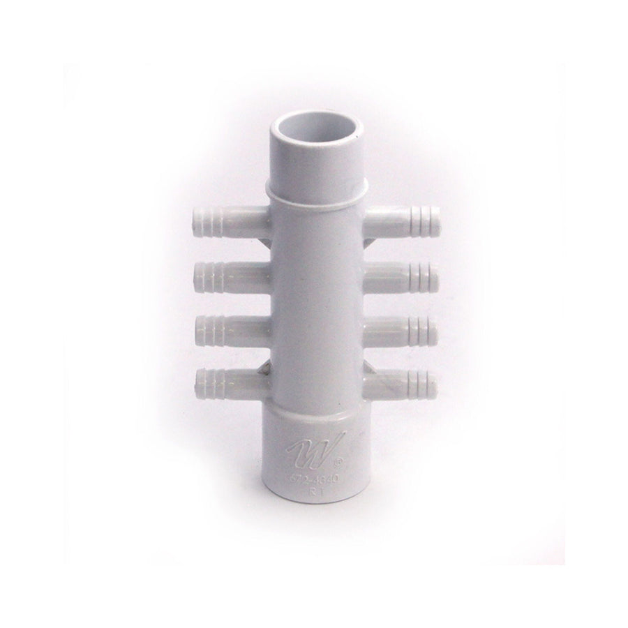 Manifold, PVC, Waterway, 1"S x 1"Spg x (8) 3/8"RB Ports — Waterway Part #672-4340