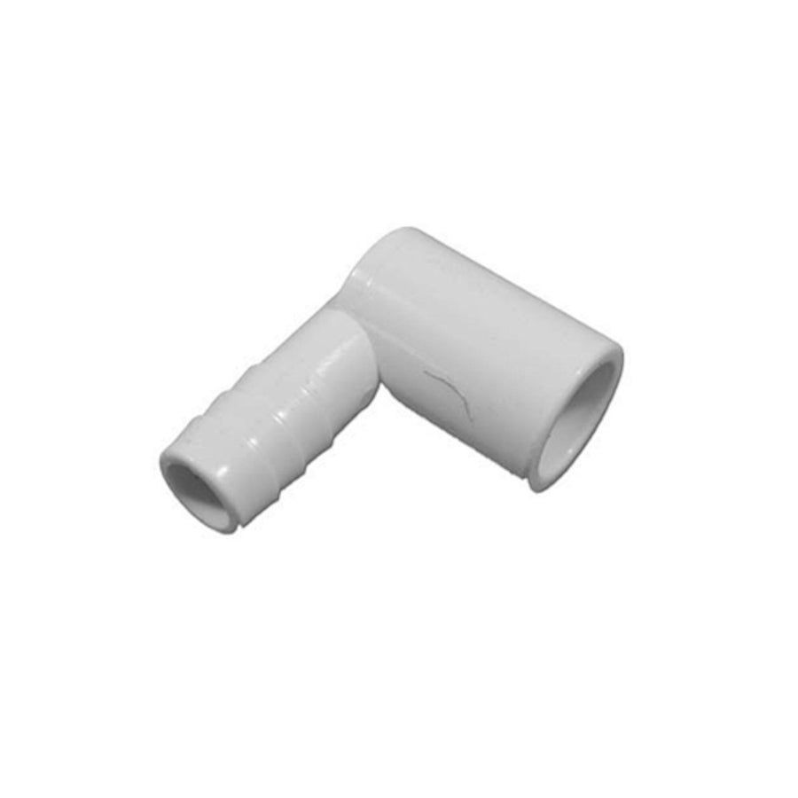 Fitting, PVC, Barbed Adapter, 90°, 1/2"RB x 1/2"Spg — Balboa Part #73895