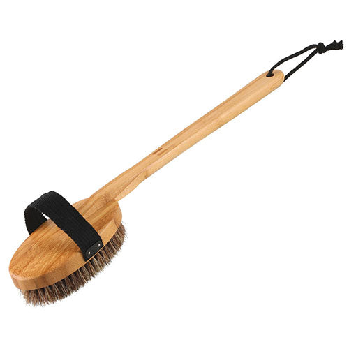 Rento Bath Brush, Oil-Treated Bamboo, Natural Bristles, Hand Loop, Detachable Handle